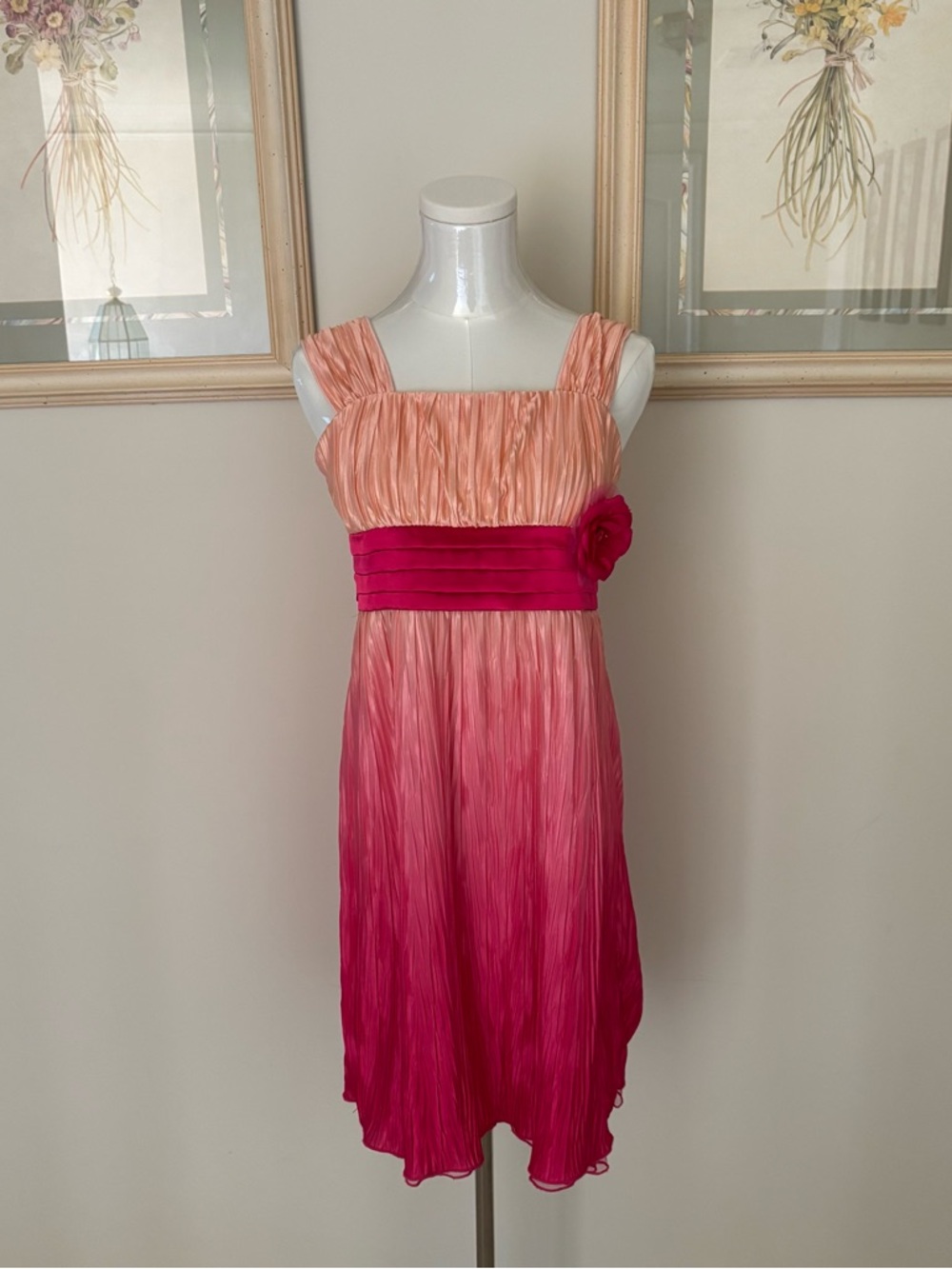 Coral Pink Ombre Sleeveless Cocktail Dress